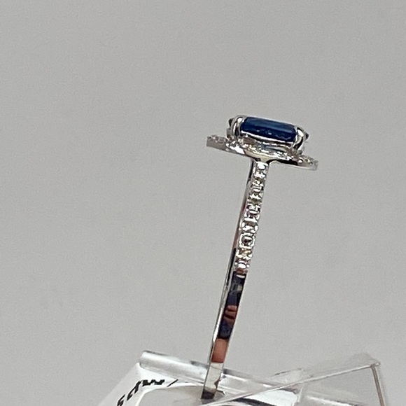 10K White Gold Oval Shape Blue Sapphire and Diamond Halo Ring NEW - Picture 11 of 15